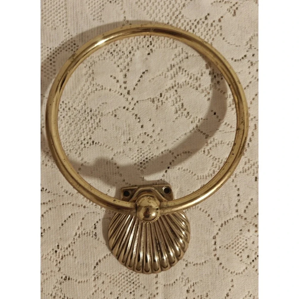 Vintage Gatco Solid Brass Sea Shell Towel Ring Holder Nautical Beach